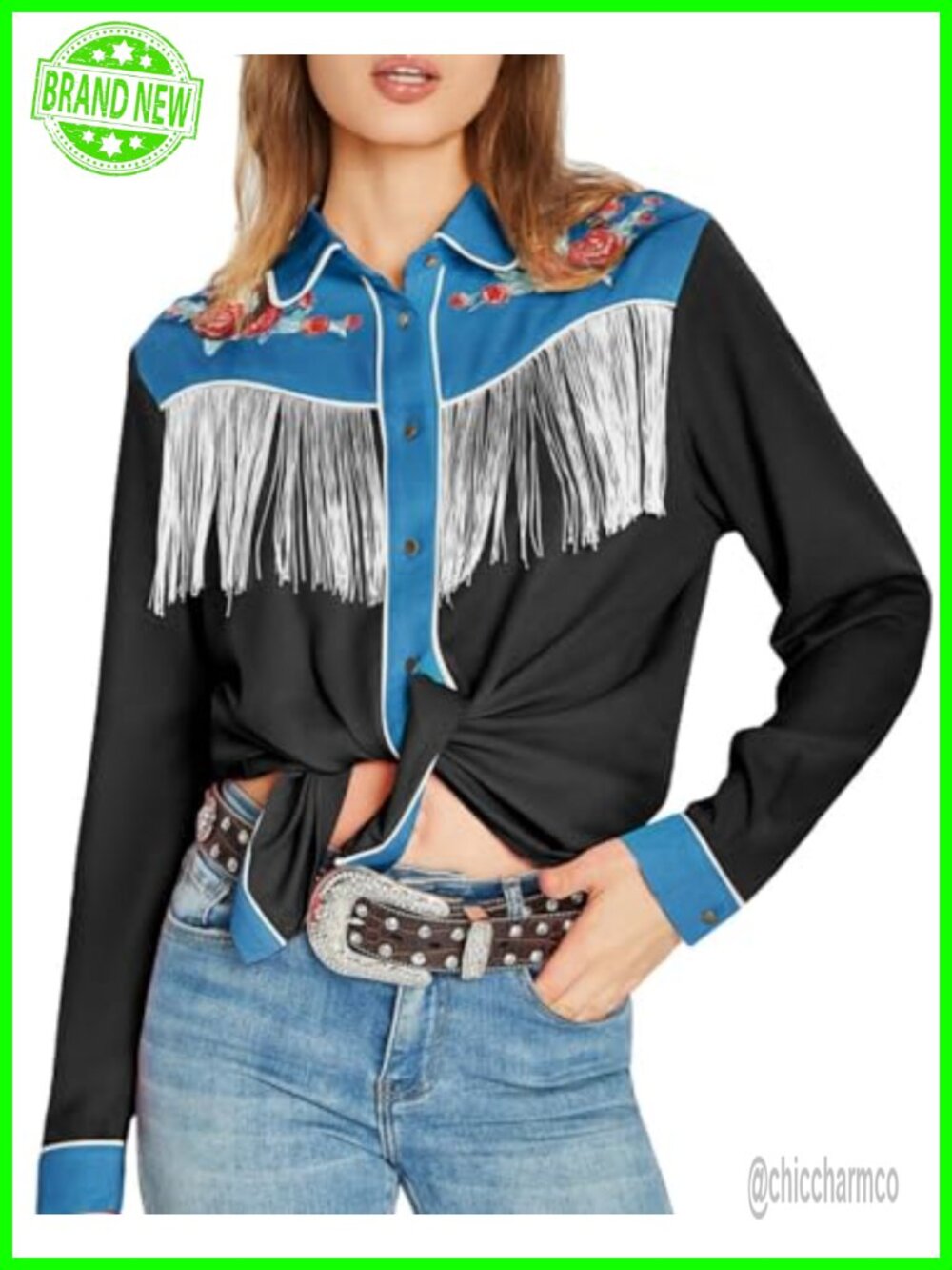 Fringe Western Shirt Floral Embroidered Button-Down Concert Top